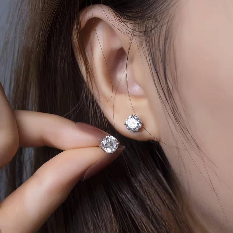 Messi Jewelry MSE-591 14K 6x6 Octagon Moissanite Earrings Engagement Dating Gift for Girls