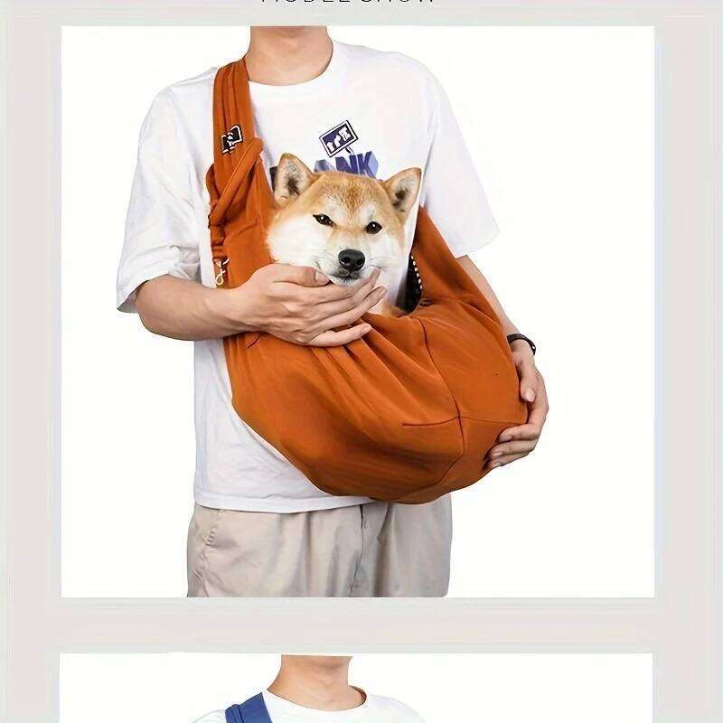 Foldable Dog Sling Carrier, Hands-Free. Large Capacity,Adjustable Strap.Comfort & Convenience for Travel.Orange/Gray/Brown/Blue. 26H0130