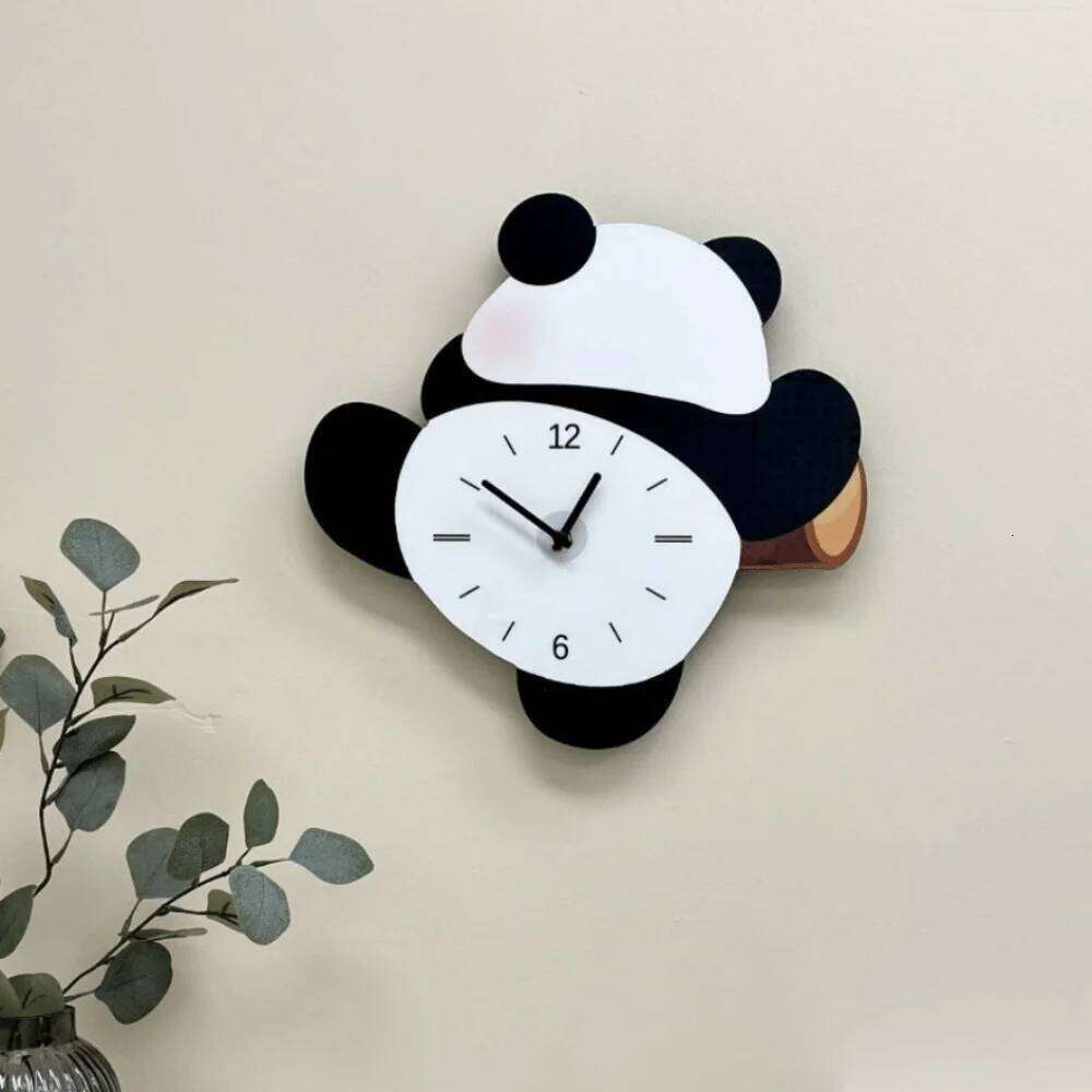 Festival Gifts Cartoon Swinging Panda Wall Silent Wooden Mute Clock Animal Time Accuracy Hanging Watch Cafe W260130