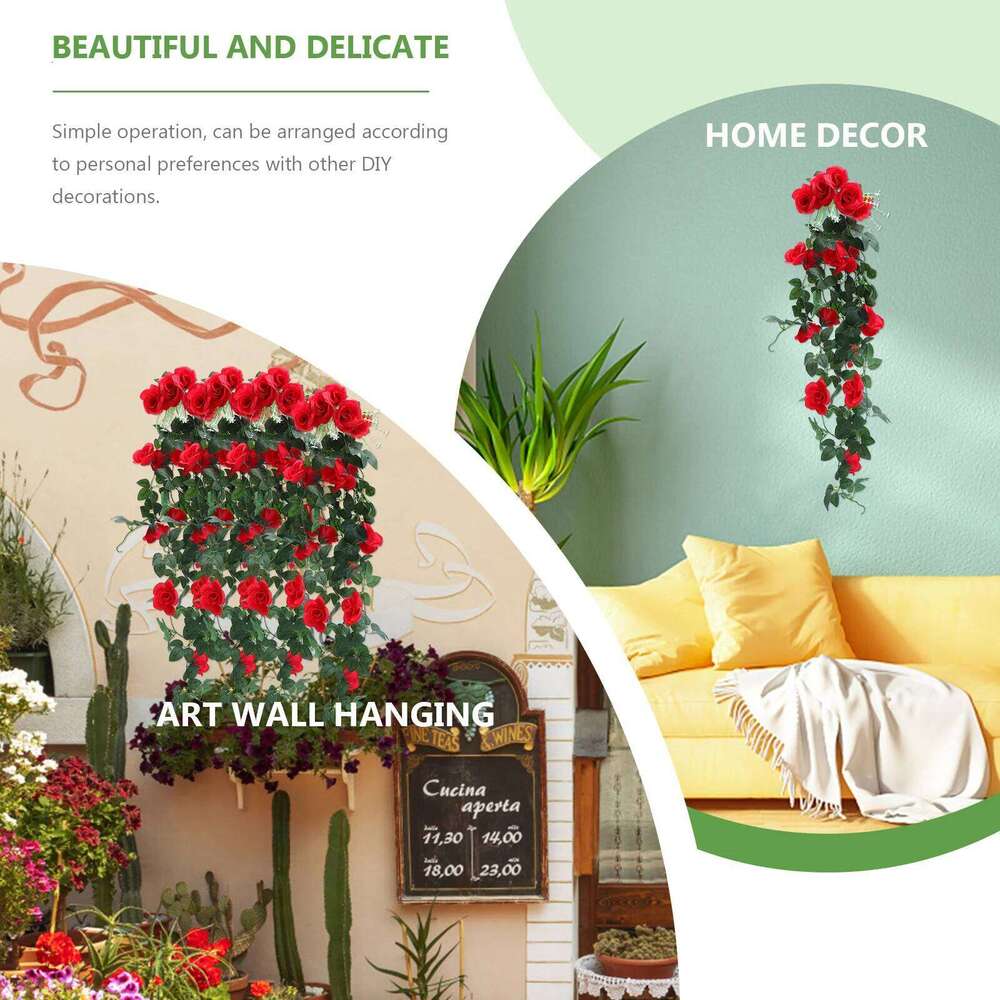 Simulated Rattan Garland High Quality Plastic Craft Lifelike Fake Rose Flower Vine for Wedding Party Decor Background W260130