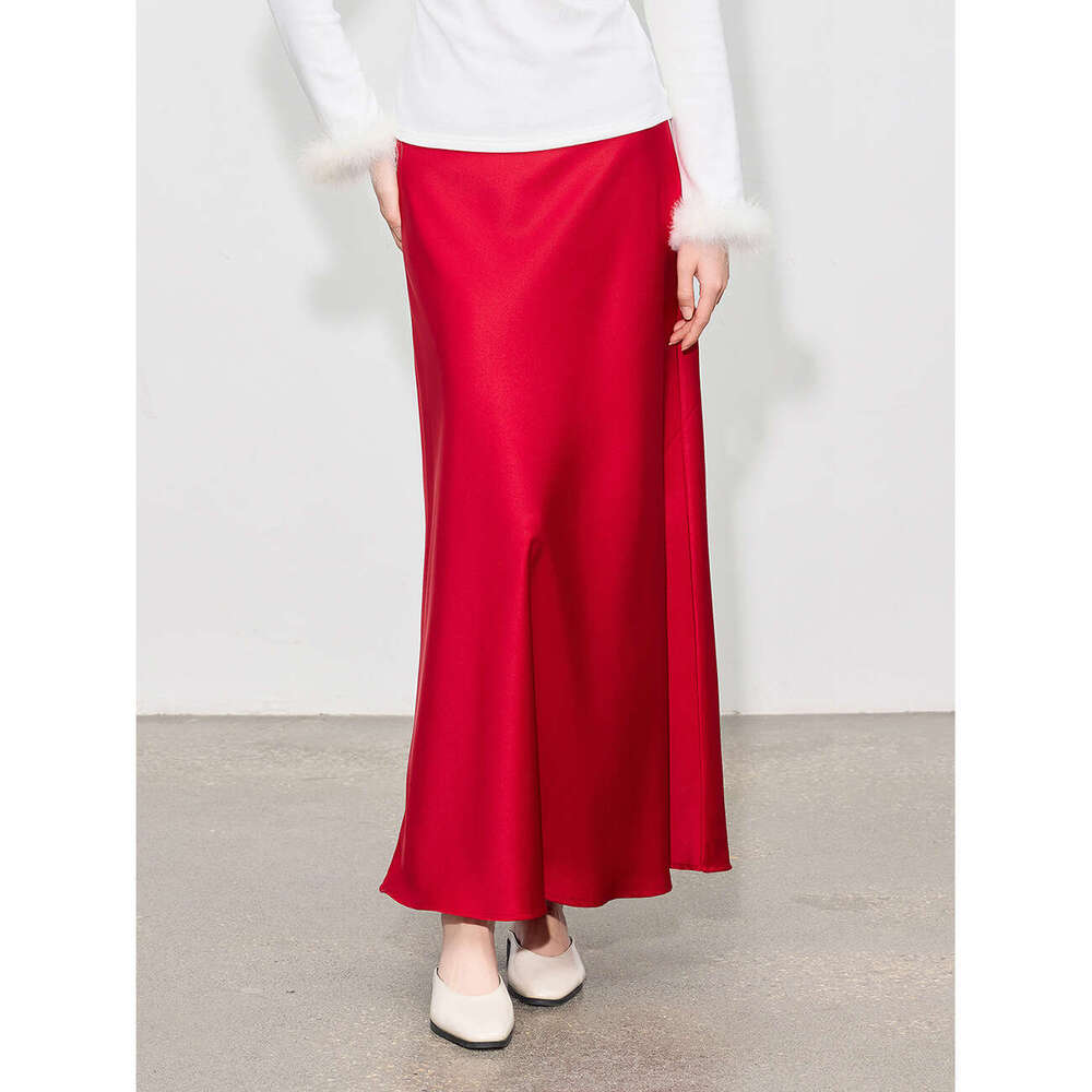 Zhihetang High Waist Satin Acetate Spring Bodycon Mermaid A-Line Long Skirt Ice Cream LEEGO LENS