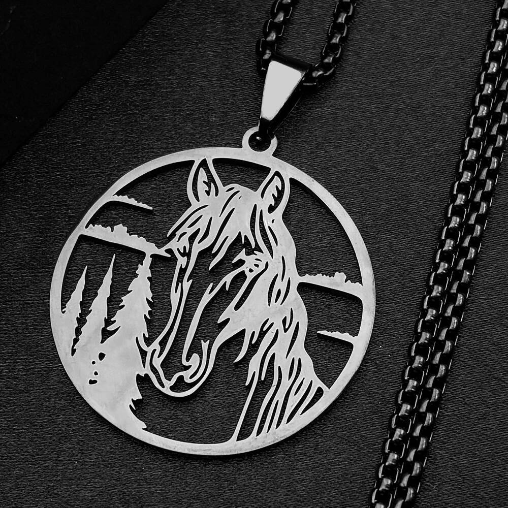 Horse Head Forest Chain For Women Men Stainless Steel Silver Color Natural Pony Boy Animal Male Pendant Necklace Jewelry Gifts