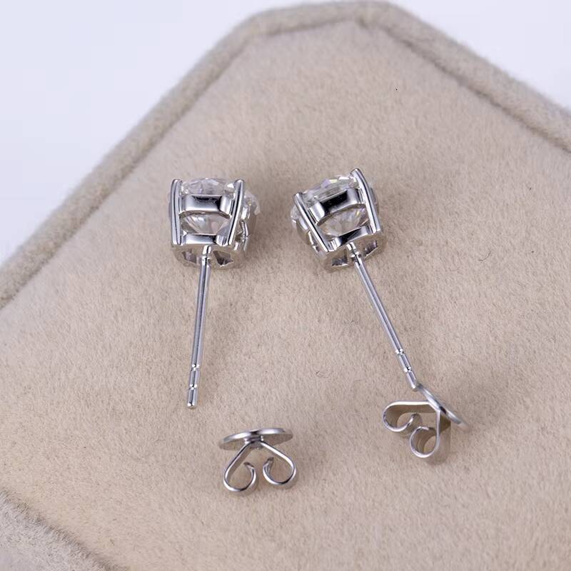 Messi Jewelry MSE-591 14K Solid Yellow Gold D VVS1 Moissanite ROUND Out Stud Earrings Women Jewelry