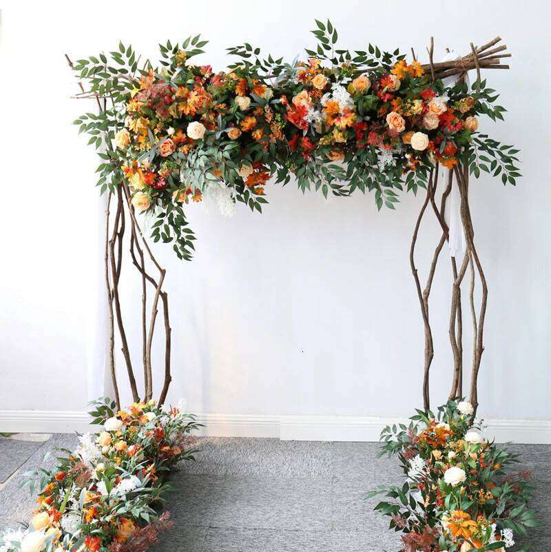 Arch Orange Autumn Artificial Wedding Flower Row Pre-Function Area Stage Background Floral Decoration W260130