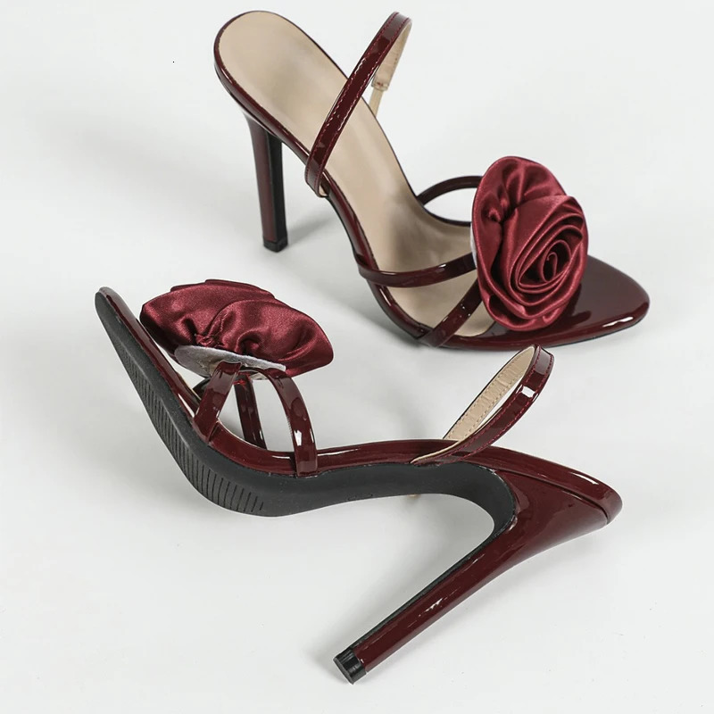 Wine Red Sandals Women Flower Cross Strap Slingback Open Toe High Heels Nightclub Prom Wedding Pumps Ladies Shoes Zapatos Mujer 260124