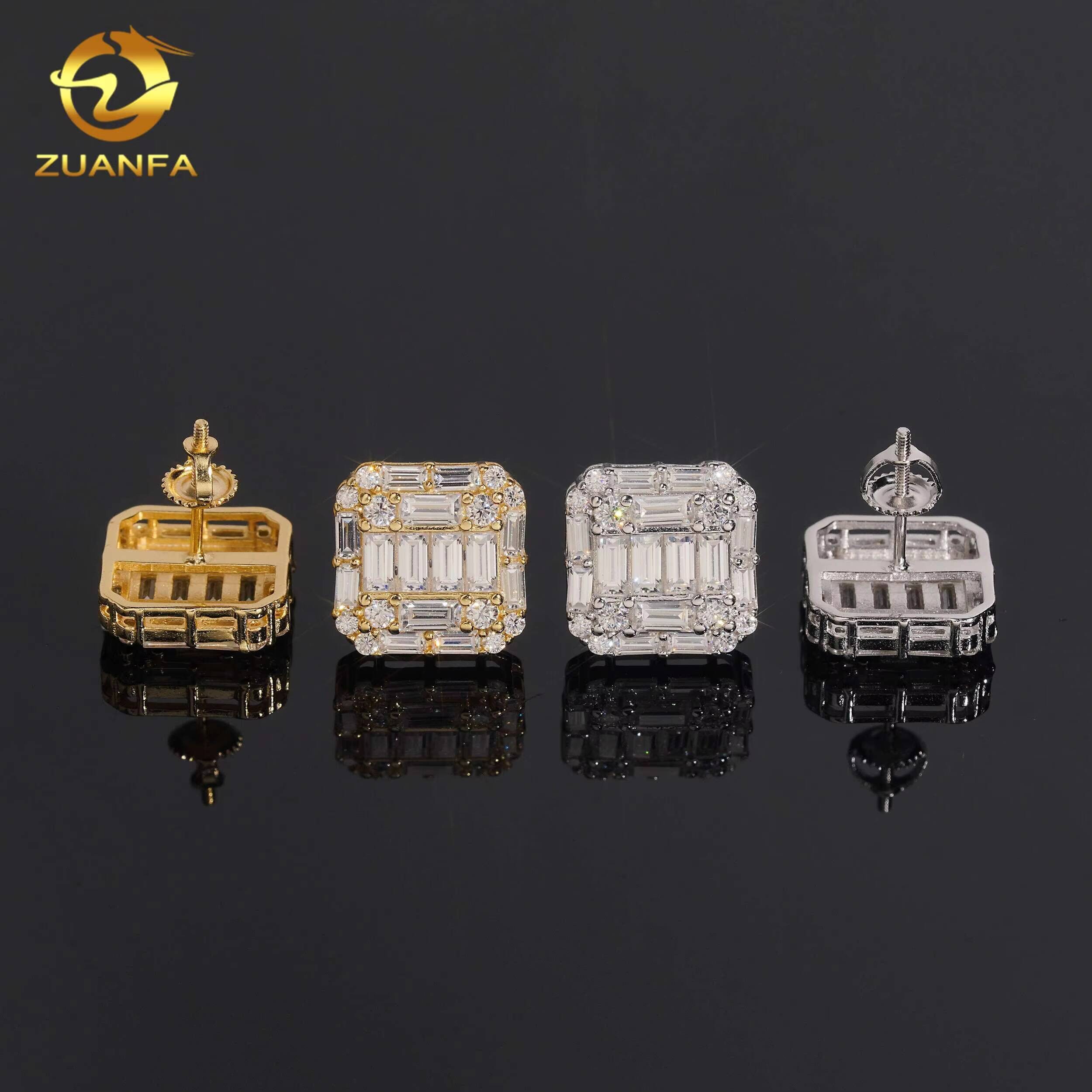 Pass Diamond Tester Ready to Ship Men Moissanite Earrings Screw Back 925 Silver Hip Hop Earrings Emerald Cut Rapper Jewelry