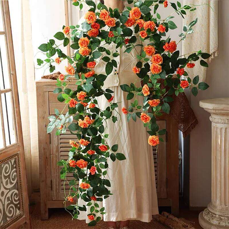 Artificial Sweetheart Roses Vine Silk Flowers Rattan wedding cafe Decorative Simulation Rose Plant Flower Vines Bar Decoration W260130