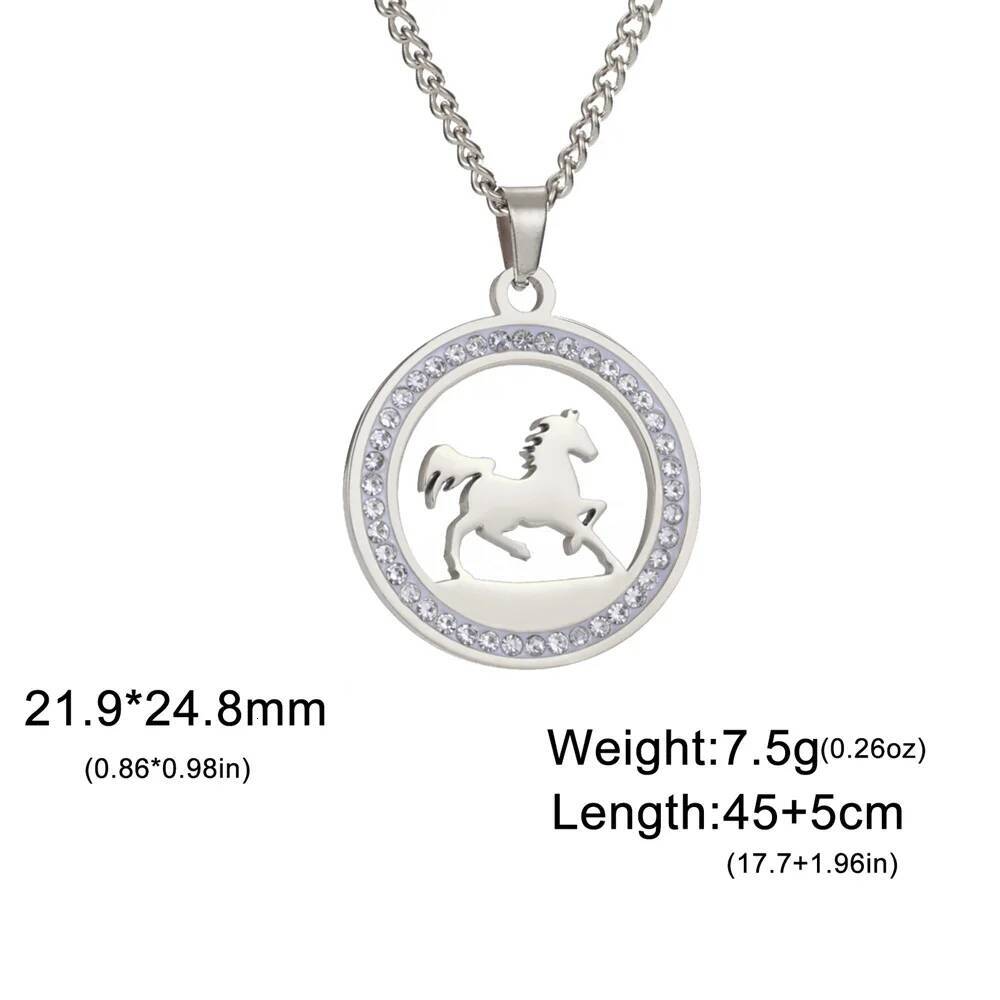 My Shape Running Pendants Necklace Stainless Steel Rhinestone Pendant Necklaces Choker Chain Horse Lover Fashion Jewelry