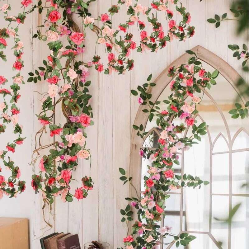 Artificial Flowers Vine Strips Red White Pink Rose Silk Flower Fake Plants Home Room Wedding Wall Hanging Garden Arch Decor Y260130