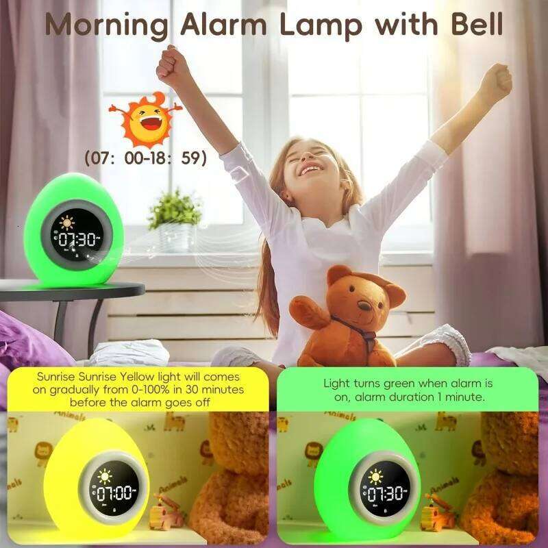 Alarm Kids Sleep Training Clock with 6 White Noise Sound Machine Cute Touch Night Light for Children Bedroom W260130