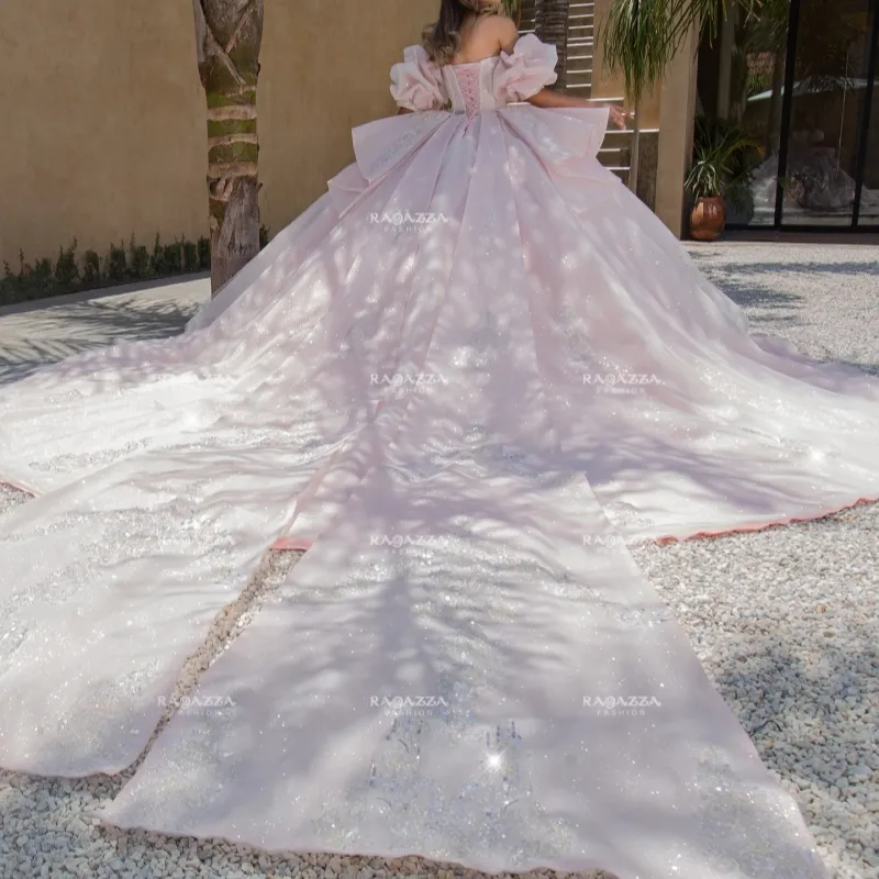 Little Bear Dress Princess Sweet 16 Dress Quinceanera Dresses Applique Flower Beading Crystal Corset Tull Party Birthday Vestidos 15 De Anos