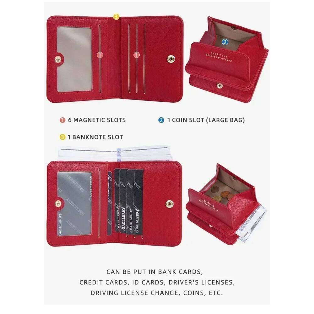 2024New Short Mini Wallets for Women PU Leather Card Holder Solid Coin Purse Female Multi-functional Fashion Small Red Wallet Z260130