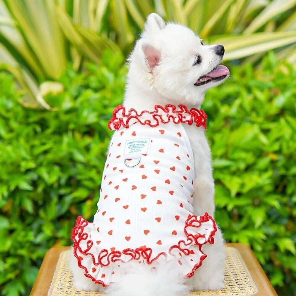 Summer Dress Thin Material Simple Design Pet Skirt Love Heart Print Tank Top Style Cooling Vest H260130