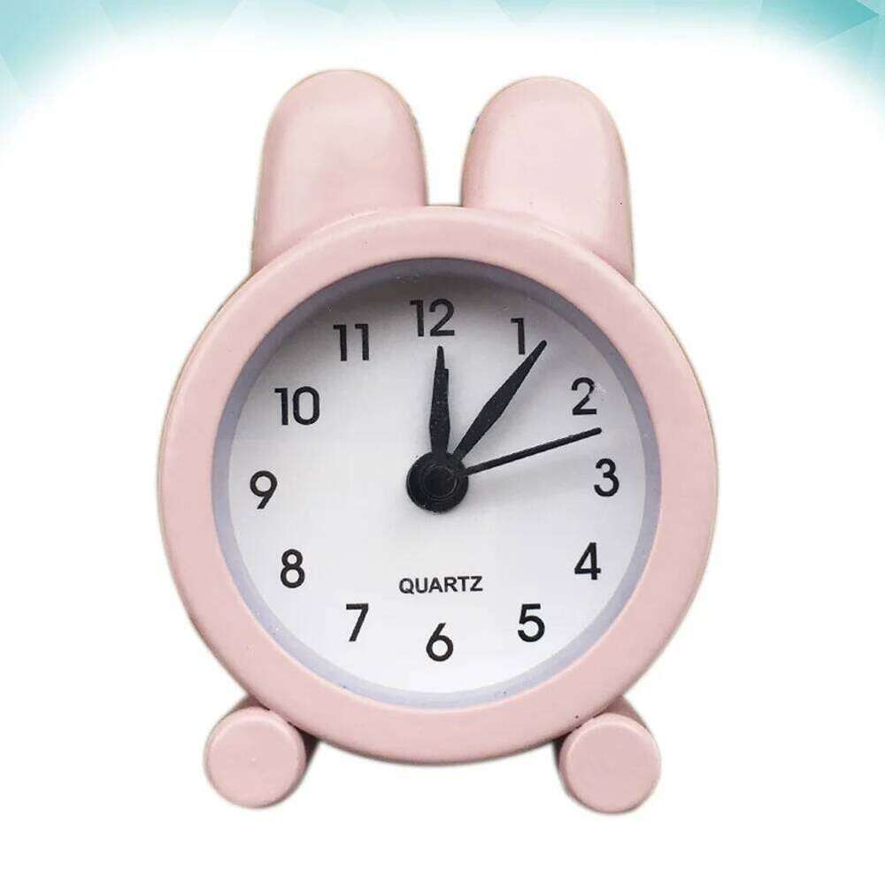 1pc Rabbit Ear Alarm Pink Metal Desktop Decor Home Dorm Simple Silent Wake-Up Device Bedside Clock For Students W260130