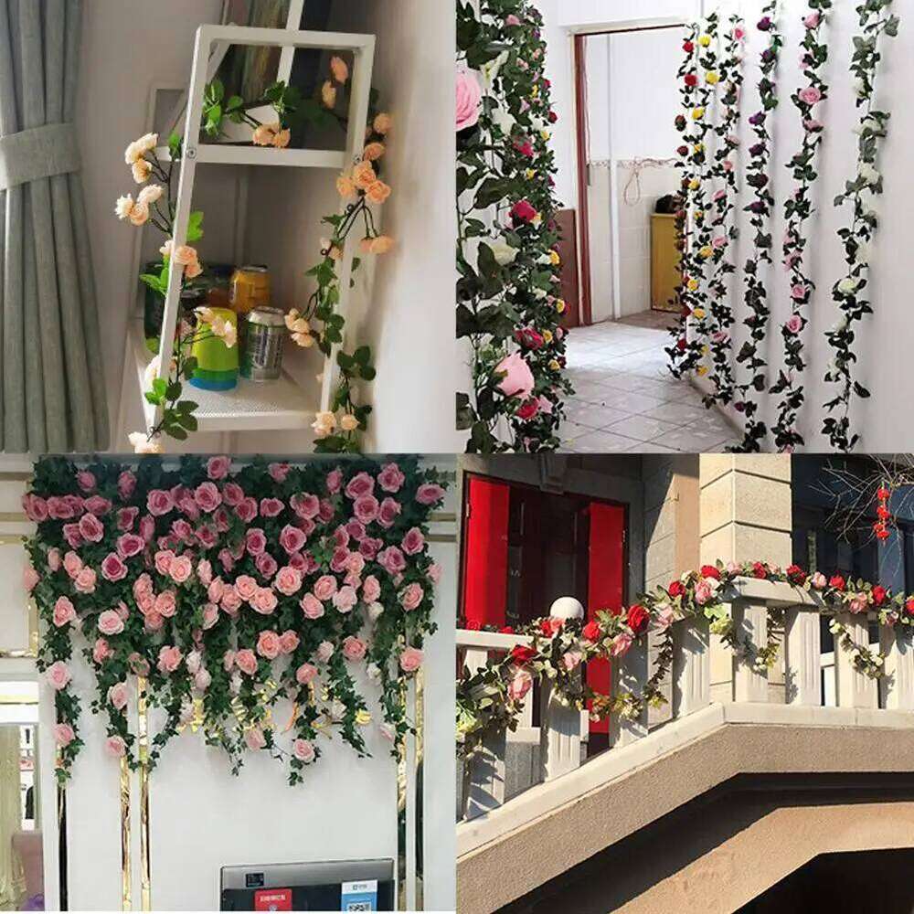 2.3M Red Rose Artificial Silk Flower Garland Wedding Decor Flowers For Home Room Decoration Autumn Fake Vine Plant Rattan W260130
