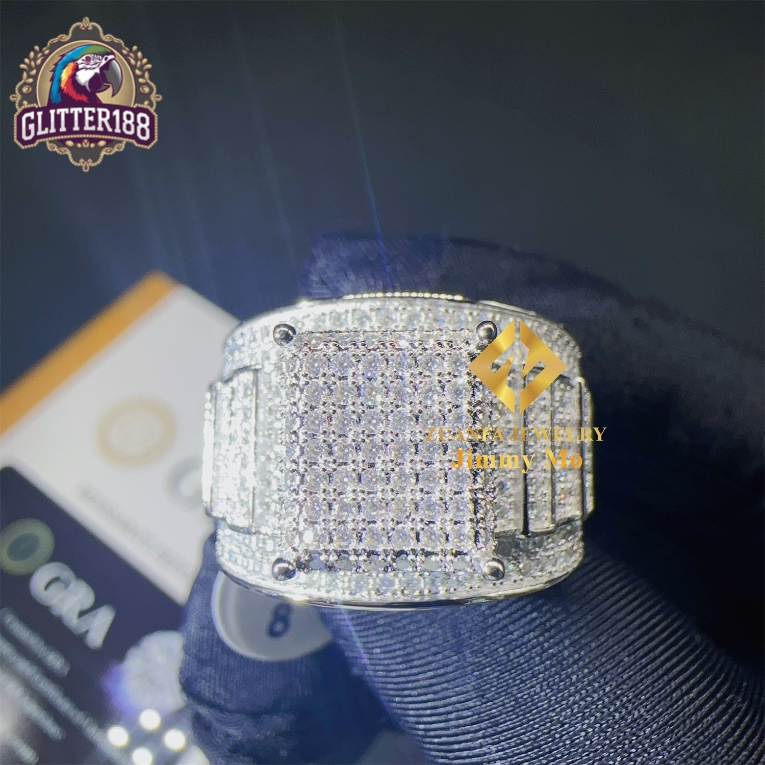 Ready to Ship GRA Certificates Low Price Classic Hip Hop Fire Jewelry Iced Out VVS1 Moissanite Shining Diamond Man Ring