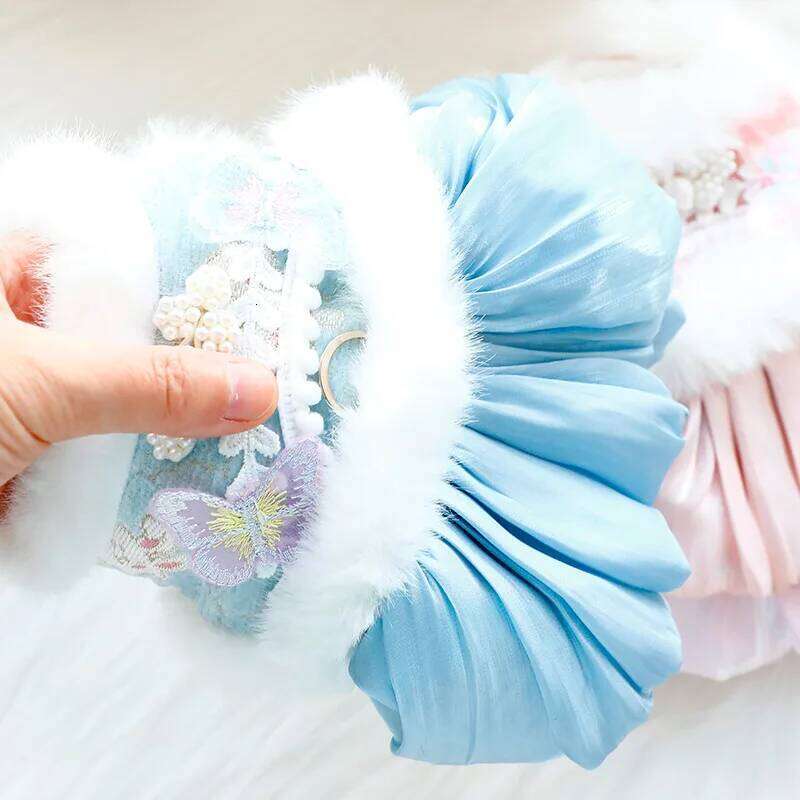 Winter Pink Blue Puppy Clothing Thick Warm Cotton Plush Coat Dress For Small Medium Dog Fashion Chinese Style Pet Clothes Poodle H260129