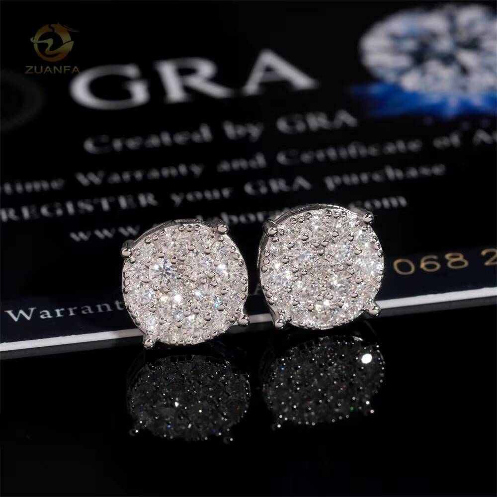 Ready to Ship Fine Jewelry Moissanite Diamond 925 Sterling Silver Hip Hop Iced Out Earrings