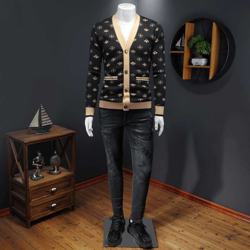Autumn Winter New Men's Cardigan Fashion Knitted Button Wool Youth Sweater Men