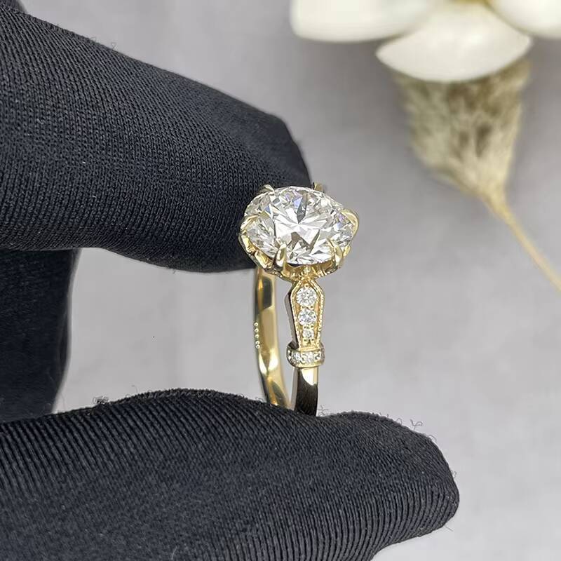 10k 14k Gold Fine Jewelry 2ct 8mm Moissanite and Lab Grown Gemstone Solid Gold Mrilgrain Engragement Ring