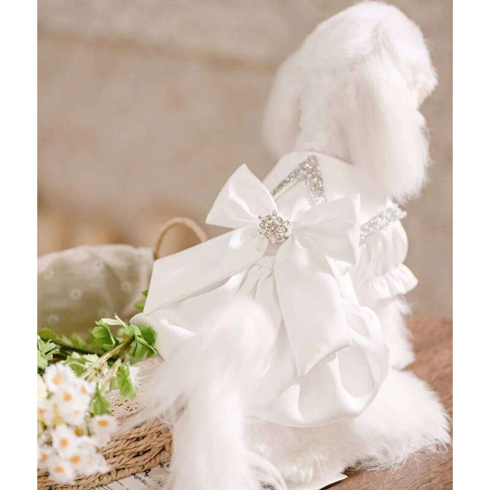 White Luxury Diamond-Studded Shiny Pet Wedding Dress With Classic Design For A Little Dog'S Outfit H260130
