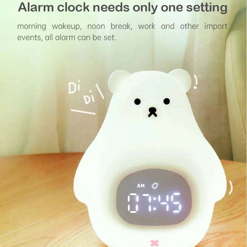 D2 Smart Alarm Clock Children Xmas Gifts USB Rechargeable White Bear Sleep Trainer for Kids Baby LED Night Light Silicon Touch W260130