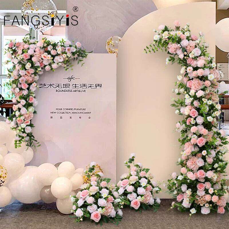 Pink White Rose Hyacinth Floral Arrangement Decor Horn Arch Frame Wedding Backdrop Props Banquet Party Event Stage Floor Flowers Y260130
