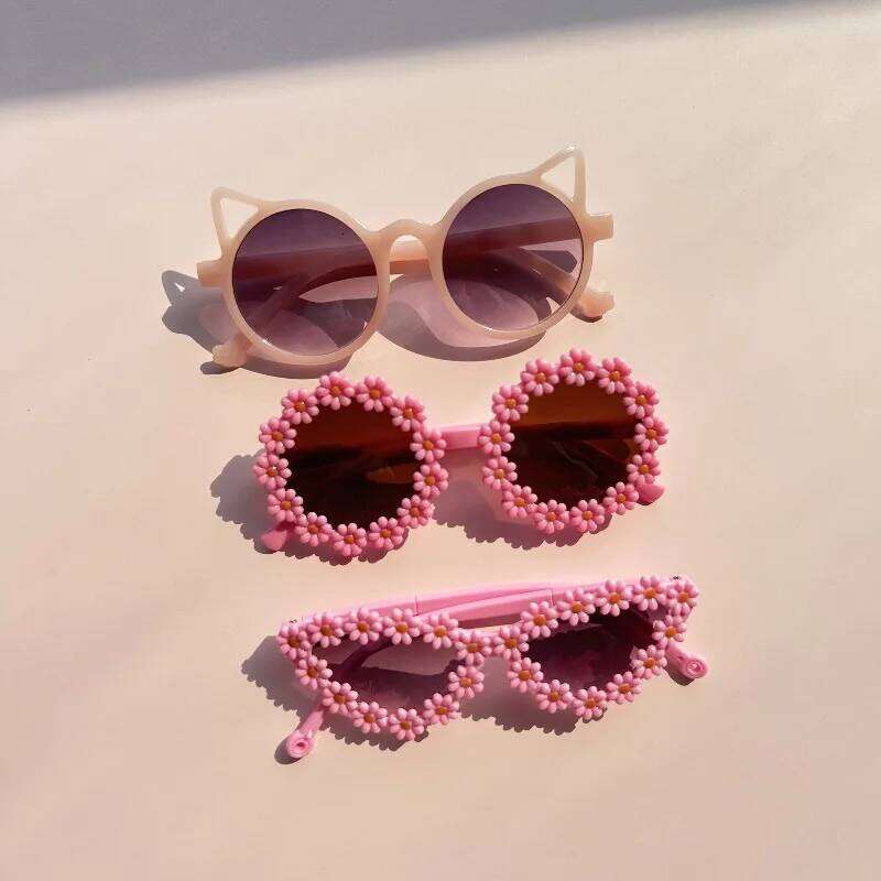 4PCS Cute Round Frame Cat-ear Shaped Fashion Trend Colorful Girls Boys Sunglasses Outdoor Sun Protection H260130