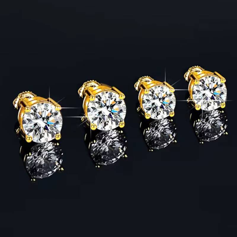 Classic Lab Diamond Stud Earrings 3-8mm 1ct 2ct 14K Gold Plated for Women Men Hot Sale Style Fine Jewelry Earrings