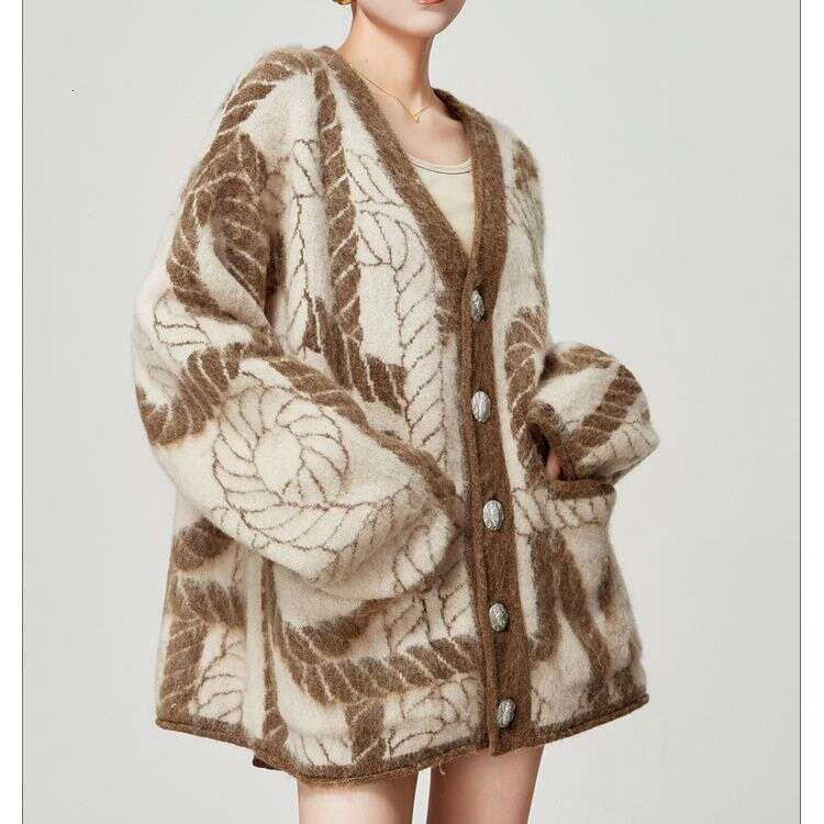 Fashion Plus Size Heavy Craft New Chinese Rope Jacquard Knitted Cardigan Loose Lazy Style Sweater Coat For Women Autumn Winter Trend LEEGO LENS