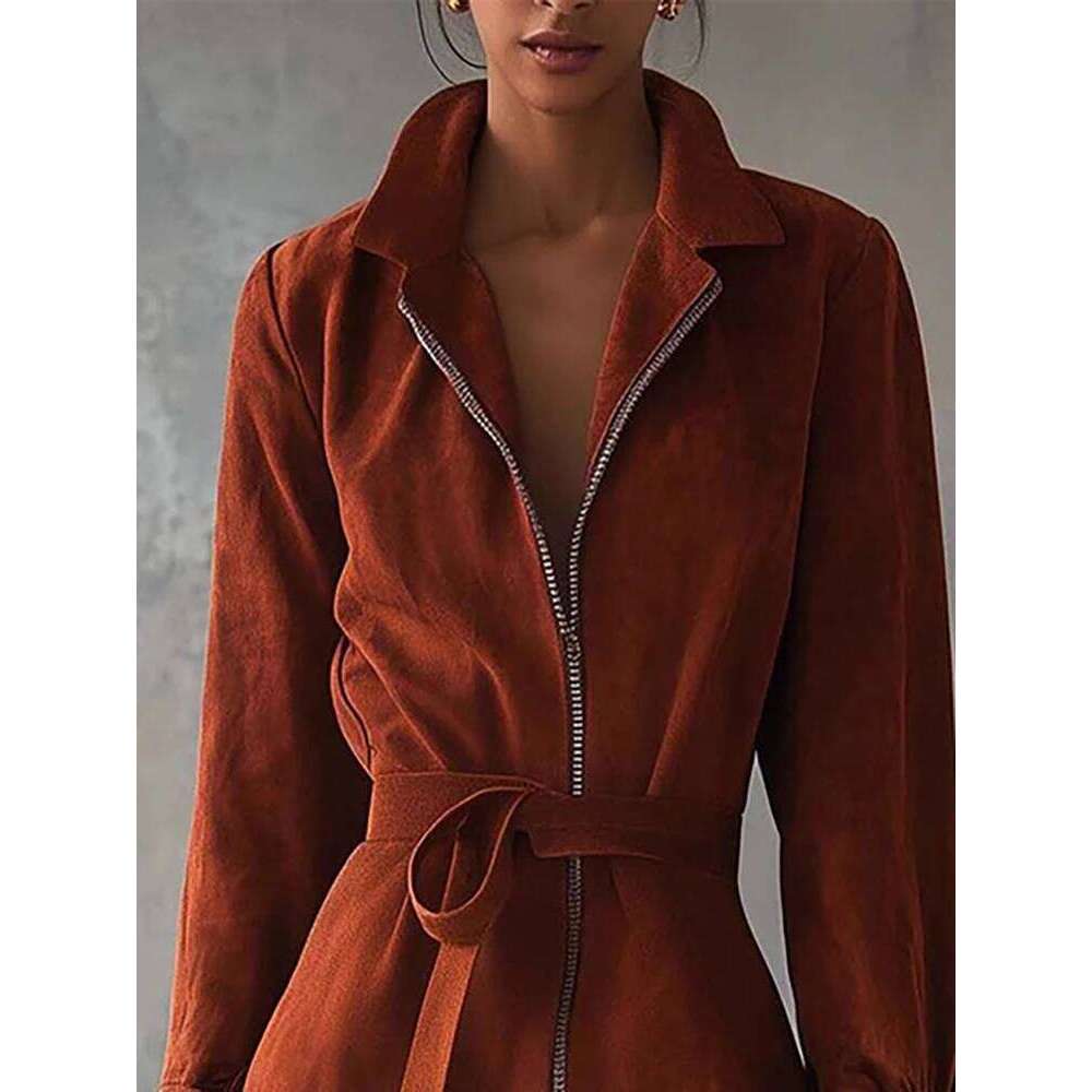 2026 Autumn Women's Long Sleeve Casual Style Polyester Material New Fashionable Half High Collar Zipper Coat XJ260130