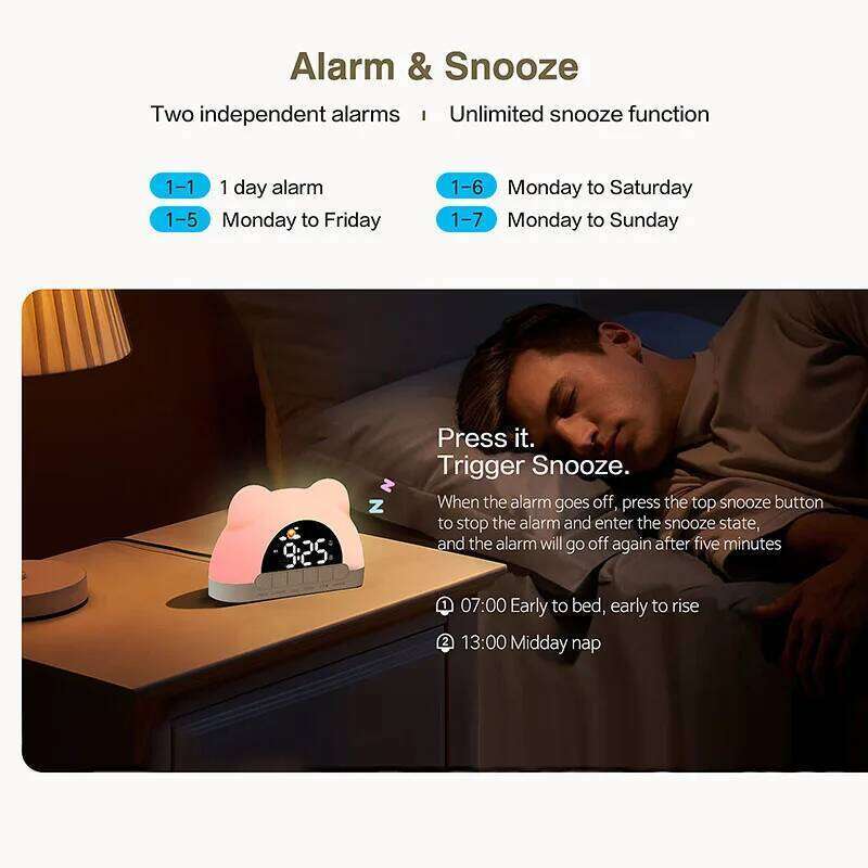 Sunrise Simulation LED Desk Lamp Wake-up Alarm Clock Bear Shaped Night Light Mood Lighting for Bedroom Desktop Decor W260130