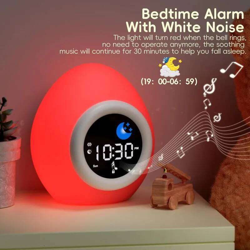 Alarm Kids Sleep Training Clock with 6 White Noise Sound Machine Cute Touch Night Light for Children Bedroom W260130