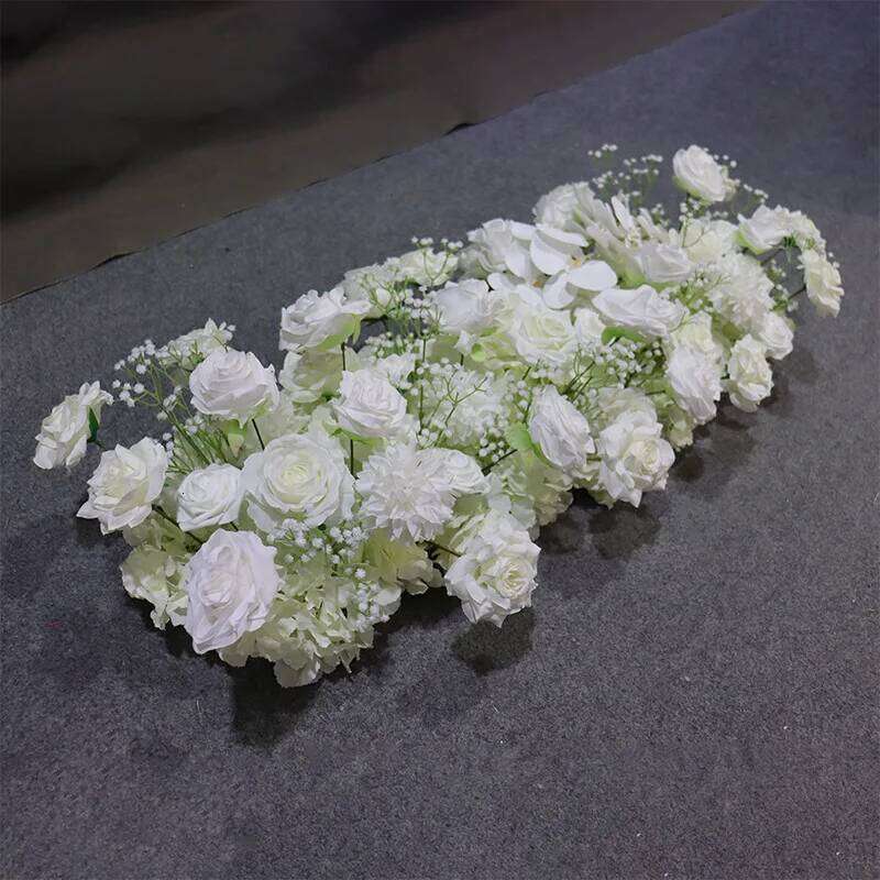 Luxury Babys breath White Rose Wedding 5D Floral Runner Arrangement Event Table Centerpieces Ball Fabric Gypsophila Flower Wall W260130