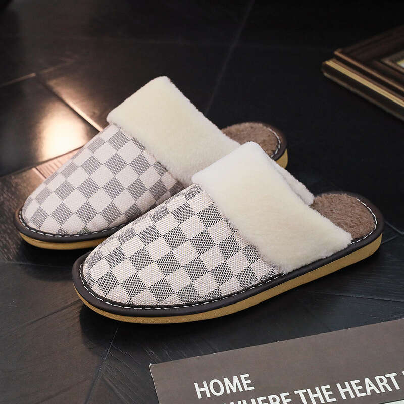 Fleece Winter Warm Couple Indoor Home Plush Non-Slip Waterproof Men Women Floor Cotton Slippers