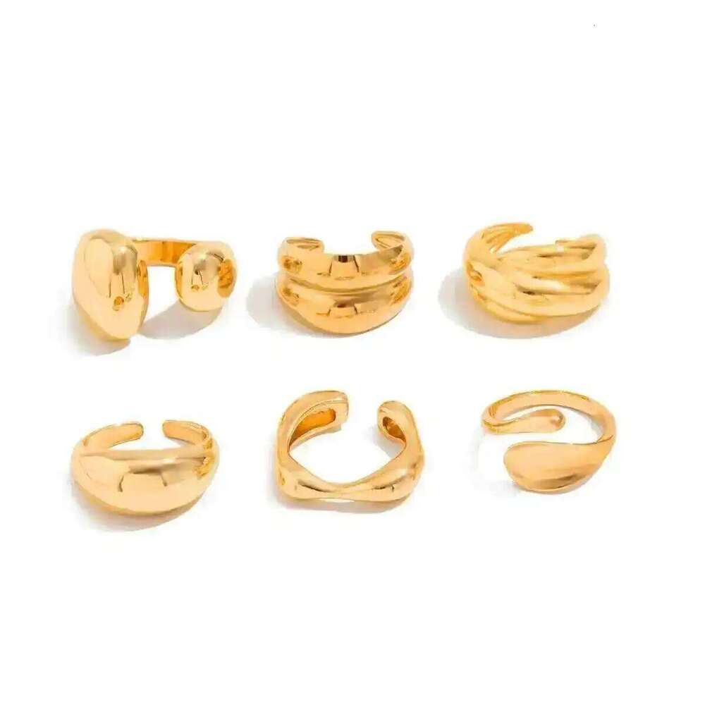 Ingemark 6Pcs/Set Classic Irregular Water Drop Open Rings for Women New Trend Punk Gold Color Geometric Ring Couple Jewelry Gift XJ260130