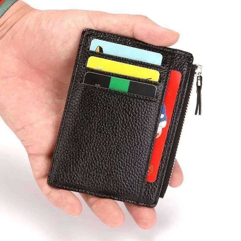 Mini Zipper Card Bag ID Bank Wallet Credit Organizer Portable Small Slim Ultra-thin Short Purse for Men Black Z260130