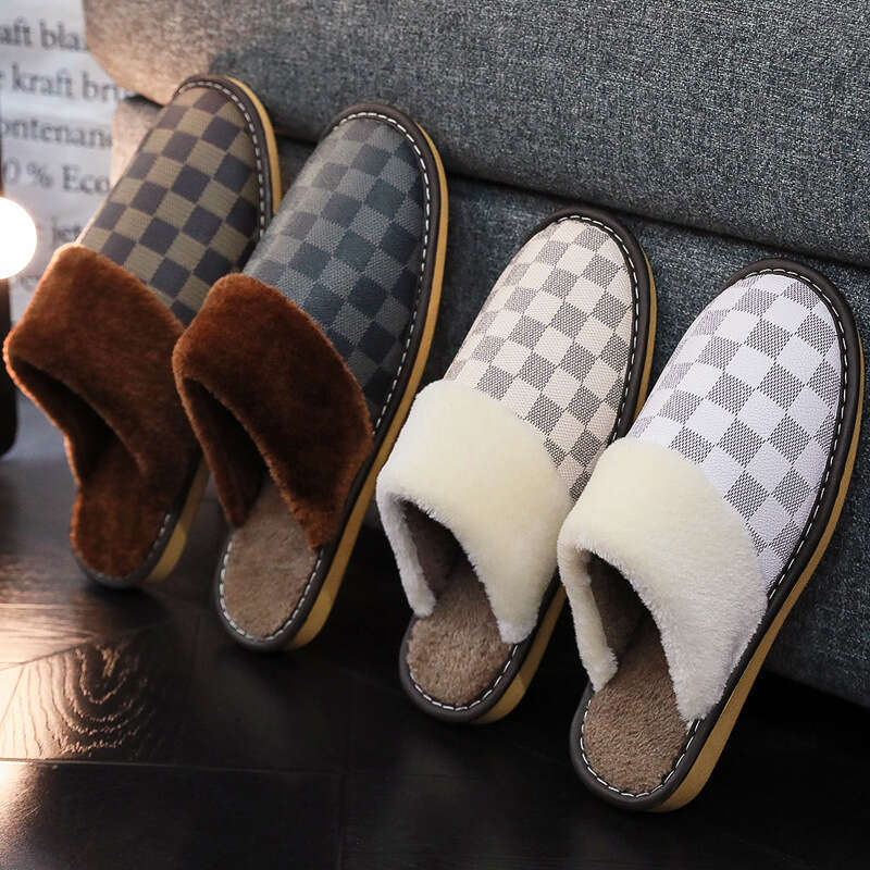 Fleece Winter Warm Couple Indoor Home Plush Non-Slip Waterproof Men Women Floor Cotton Slippers