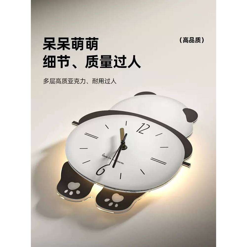 Panda Shape Living Room New High-End Hanging Creative Clock Wall Lamp Home Watch W260130