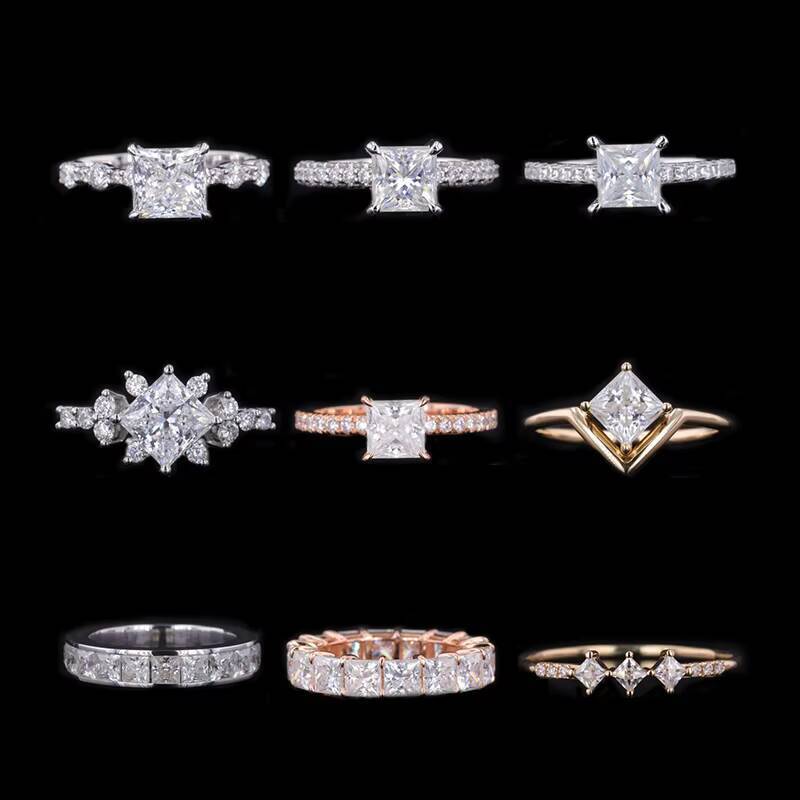 Engineered Real 9k 10k 14k 18k White Gold Yellow Gold 1CT DEF VS VVS Princess Cut Lab Diamonds Engagement Rings