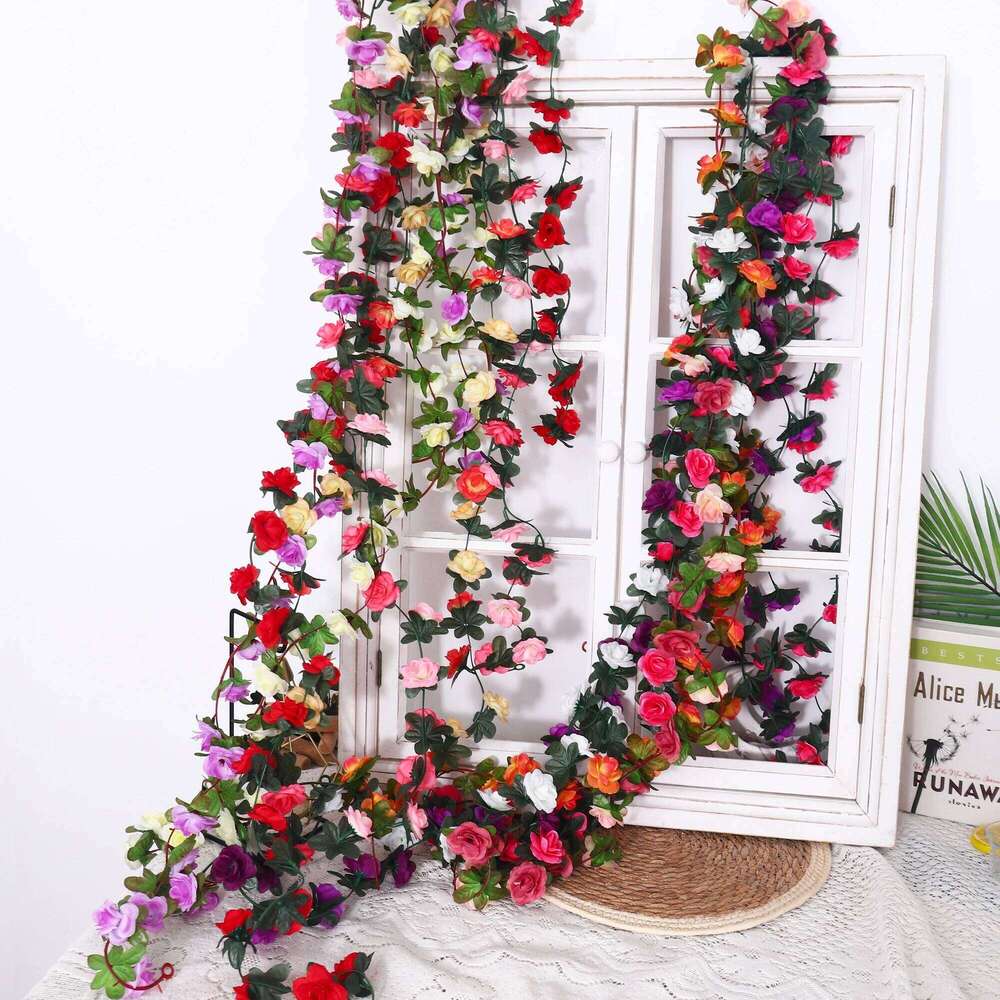 2.5m Rose Artificial Silk For Garland Fake Plant Flowers Vine Home Room Wall Hanging Wedding Garden DIY Arch Decoration Y260130