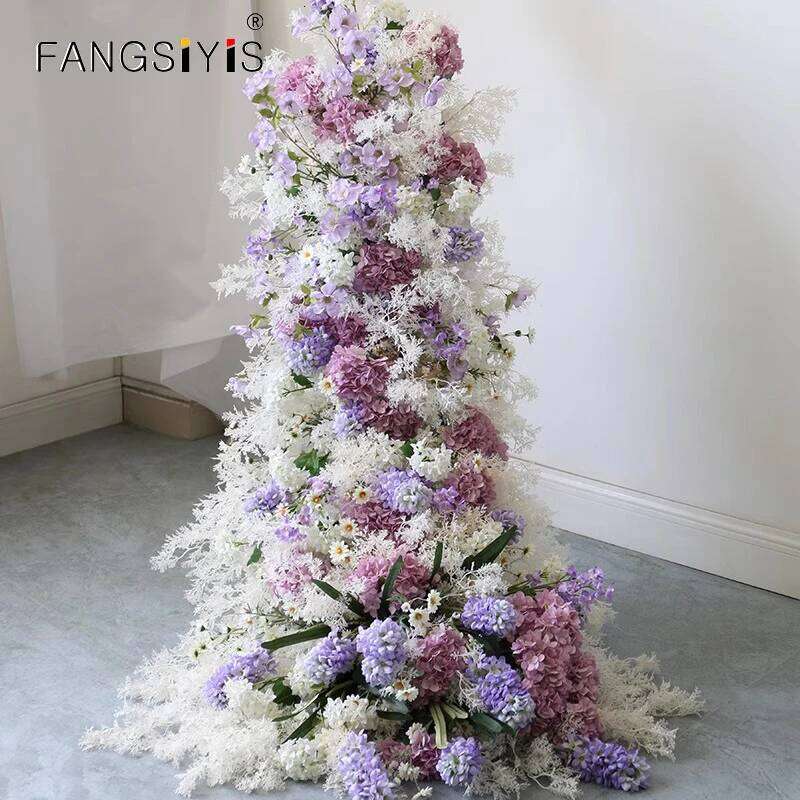 2M purple Rose 5D Wedding Backdrop Arch KT Board Decor Floral White Baby Breath Arrangement Table Runner Flower Event Party Prop W260130