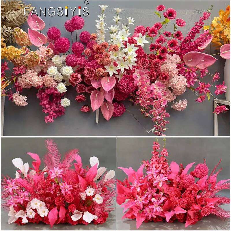 Wedding Arch Arrangement Artificial Flowers Decoration Road Leading Ground Flower Row Photo Props Stage Decor W260130