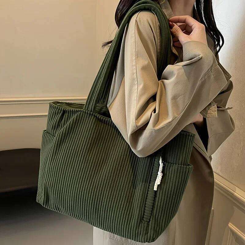 Corduroy Daily Handbag Fashionable Versatile Shoulder for Women Multi-Compartment Zipper Closure Commute Women's Tote Bag Z260130