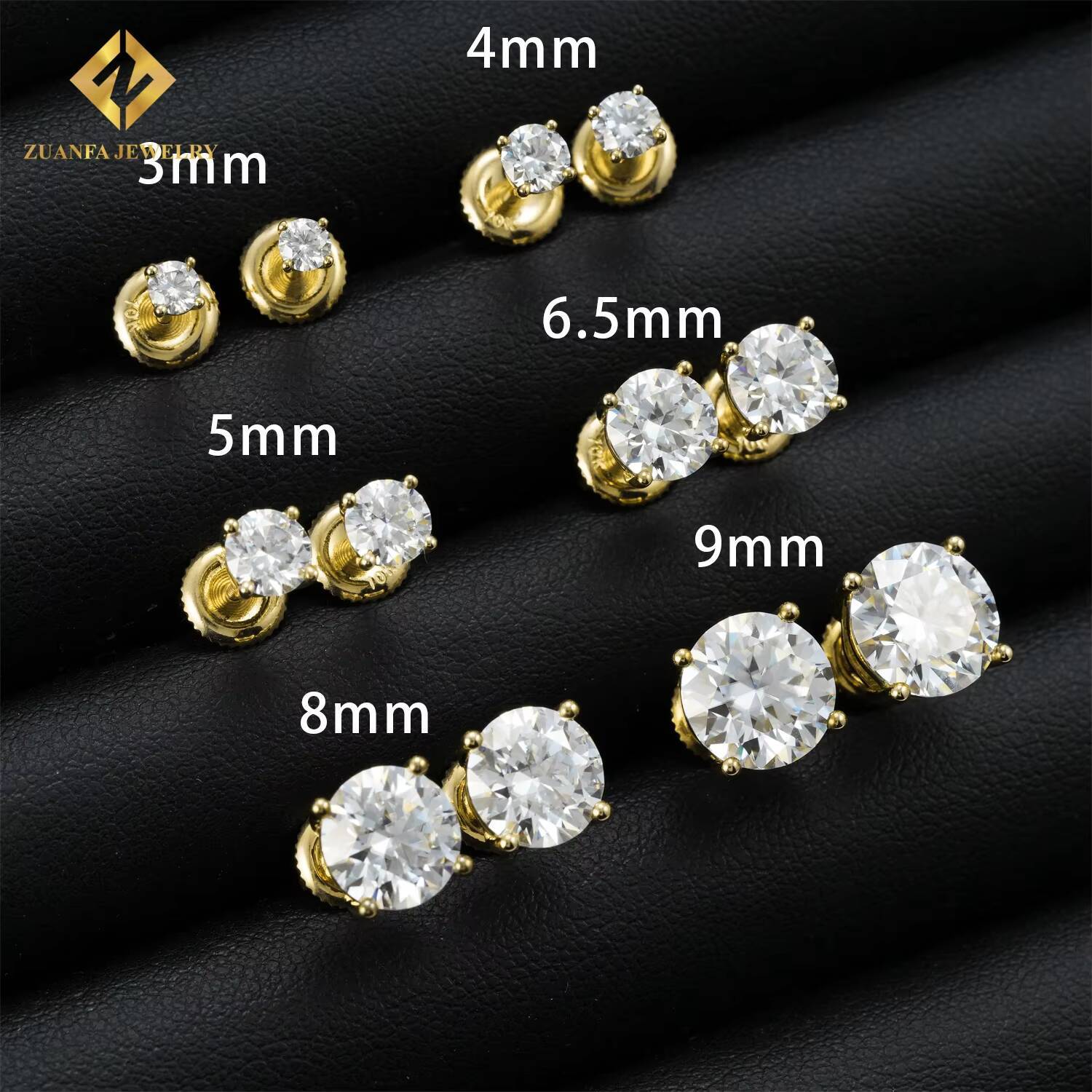 Hot Sale Classic 4 Prong Diamond Stud Earrings Solid Gold Rose Gold VVS Moissanite Ear Stud 3mm 4mm 5mm 65mm 8mm Women Men
