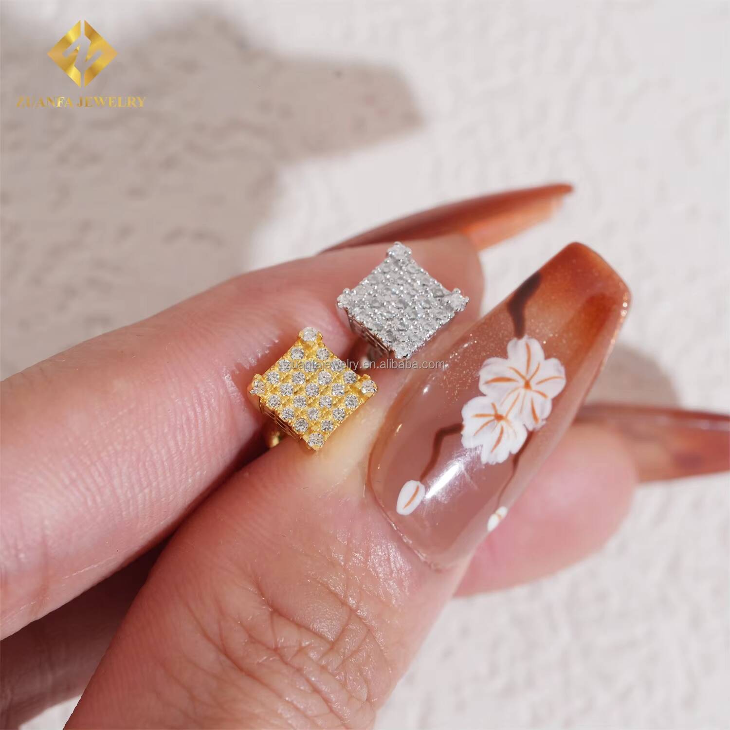 Bulk Stock Drop Shipping GRA Certificate Rapper Jewelry Iced Out Hip Hop Screw Back S925 VVS1 Moissanite Square Stud Earrings