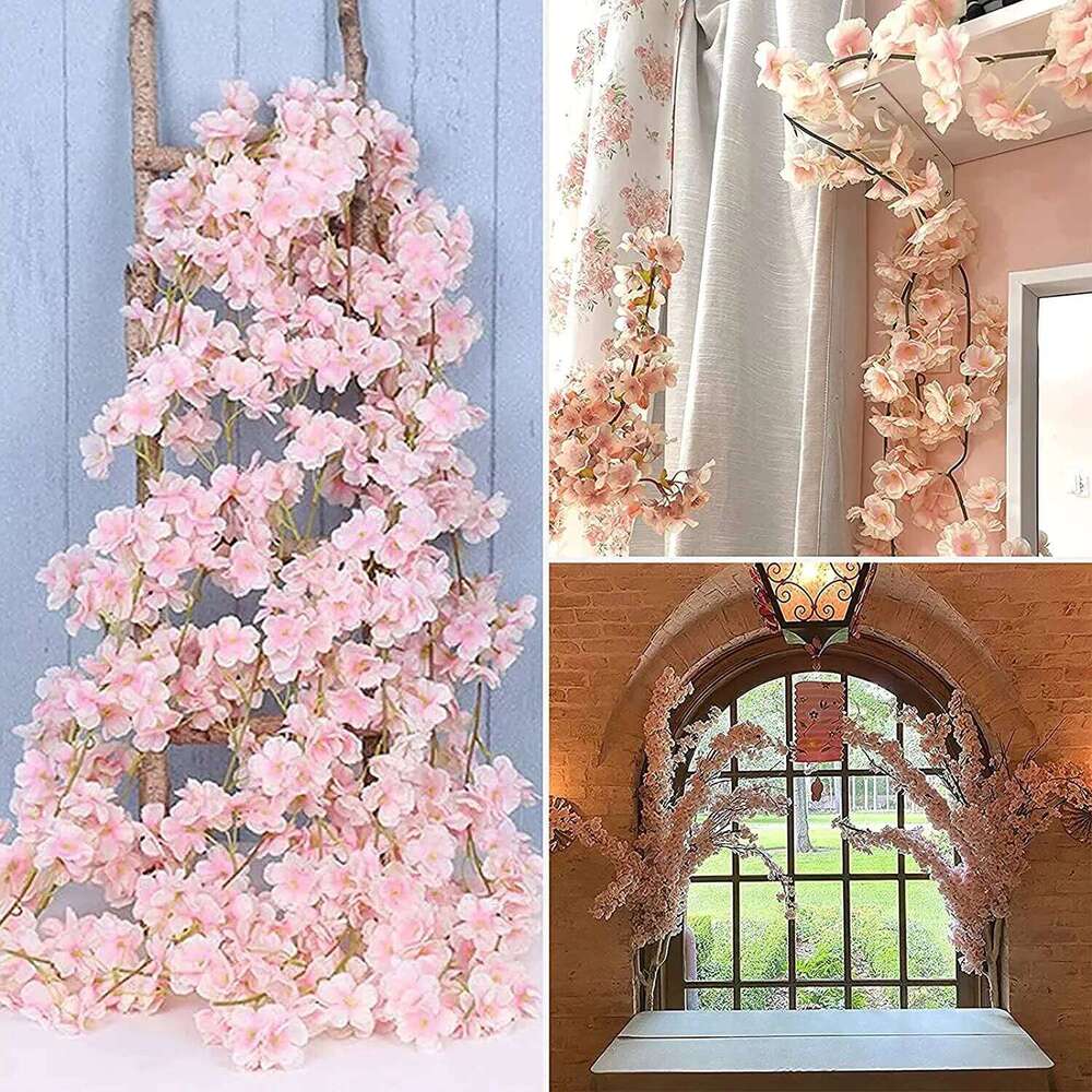 3PCS Cherry Blossom Hanging Vine Silk Garland Artificial Flower Faux Sakura for Wedding Garden Party Decor Y260130