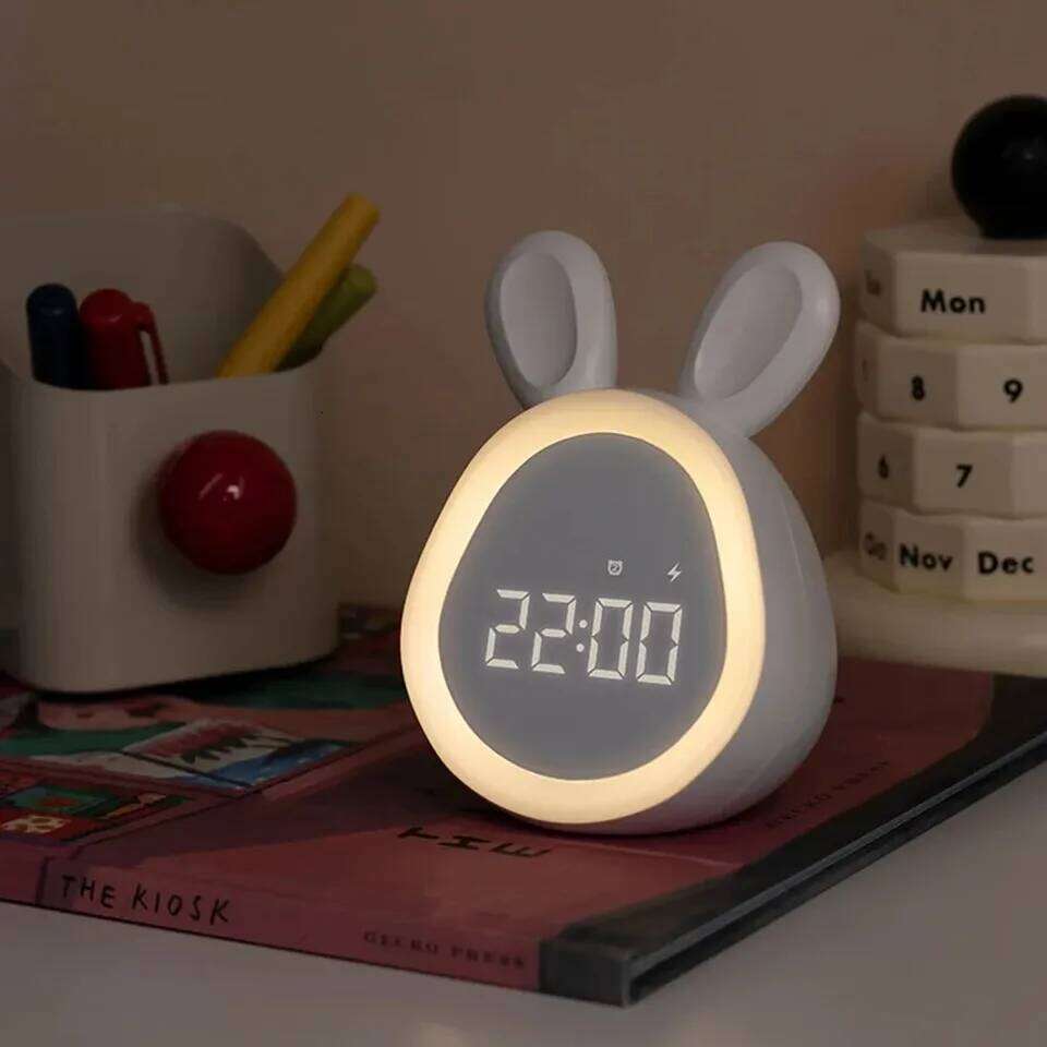 Mini cartoon rabbit LED alarm clock night for students dormitory digital display children wake up light USB charging W260130