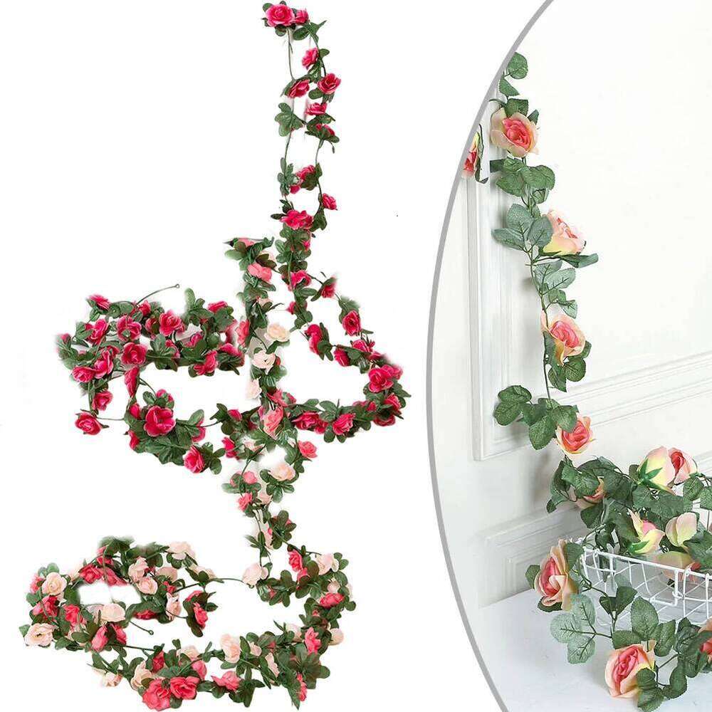 2.5m 45 Flowers Silk Rose Leaf Garland DIY Fake Plants Vine For Home Living Room Wedding Garden Arch Decoration Y260130
