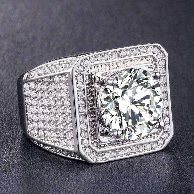 Milangirl Big Hip Hop Rhinestone Men Out Bling Square Ring Pave Setting CZ Wedding Engagement Rings Top Quality XJ260130